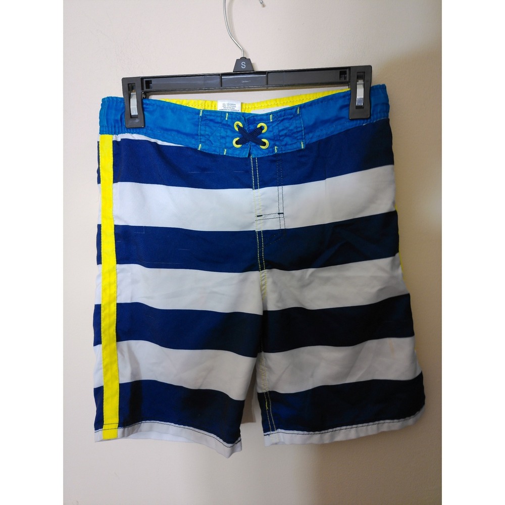 Unbranded Board Shorts Mens Small Blue White Striped Coastal Surf Swim Trunks